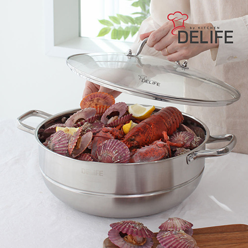 [디라이프] 34cm 마스터셰프 특대형 스테인레스 찜&전골냄비 DLA-MS34S